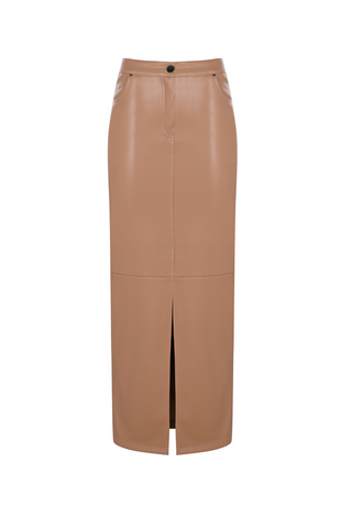 Faux Leather Maxi Skirt - Nude