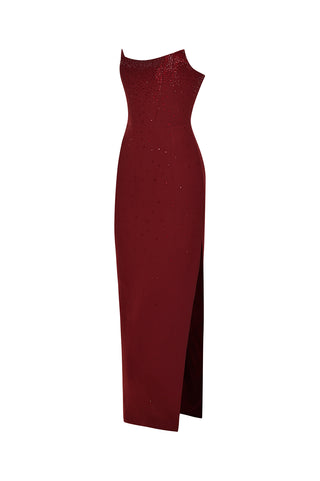 Crystal Embellished Burgundy Maxi Dress