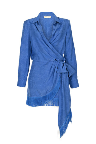 Fringed Wrap Dress - Blue