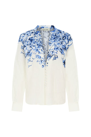Flower Print Linen Shirt & Short Set - Blue