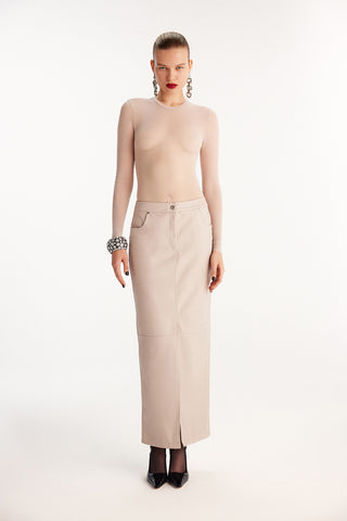 Faux Leather Maxi Skirt - Beige