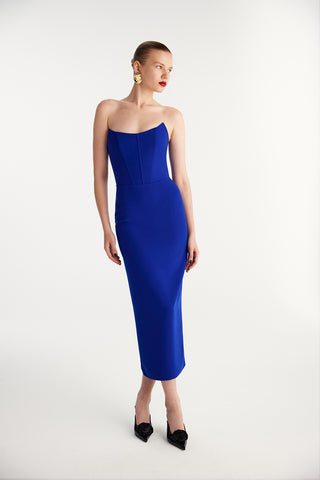 Strapless Midi Crepe Dress - Blue