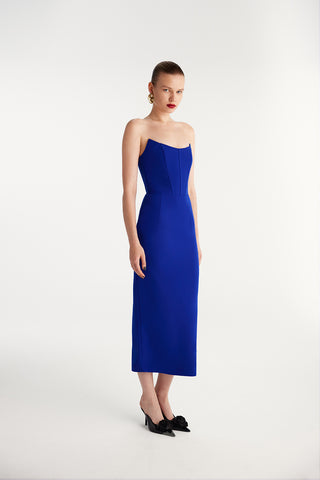 Strapless Midi Crepe Dress - Blue