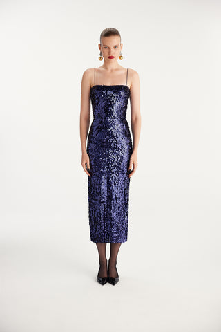 Navy Sequined Midi Dress