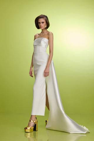 Strapless Crepe and Satin-Twill Gown