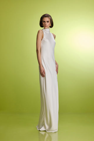 Tie-detailed Halter Neck White Satin Dress