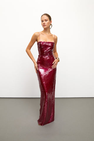 Burgundy Sequined Maxi Dress