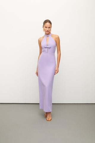 Bow-detailed Lilac Crepe Gown