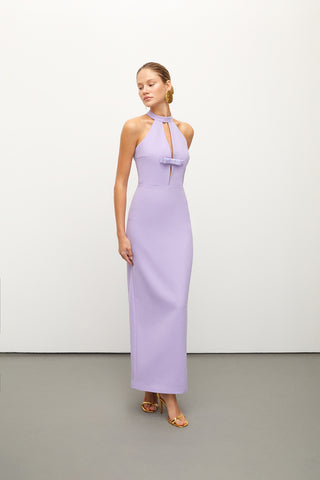 Bow-detailed Lilac Crepe Gown