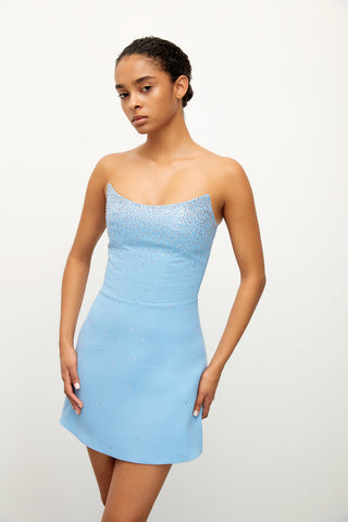 Crystal Embellished Blue Mini Dress Crystal Embellished Blue Mini Dress