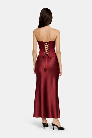 Burgundy Crepe Satin Skirt