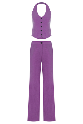 Straight-leg Linen Pants - Purple
