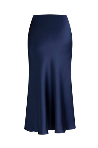 Crepe Satin Midi Skirt - Navy Blue