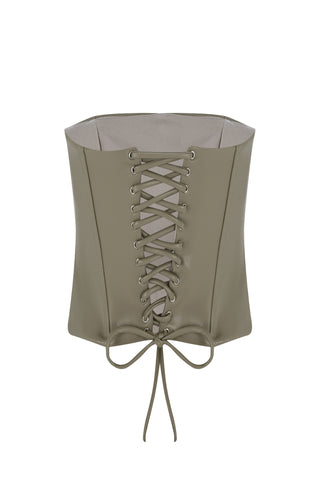 Faux Leather Lace-up Gray Corset Top
