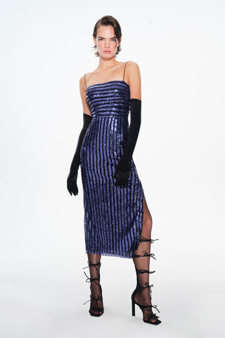 Striped Sequined Midi Dress