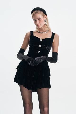 Velvet Dress With Strass Brooch