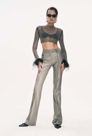 Faux Leather Flared Pants - Gray