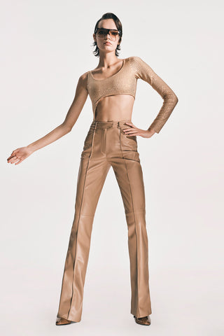 Faux Leather Flared Pants - Nude