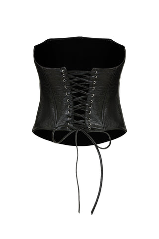 Crinkled Faux Patent Leather Corset Top