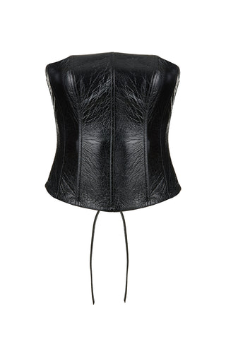 Crinkled Faux Patent Leather Corset Top