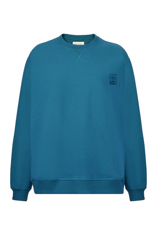 Embroidered Oversize Cotton Sweatshirt - Blue
