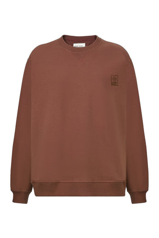 Embroidered Oversize Cotton Sweatshirt - Brown