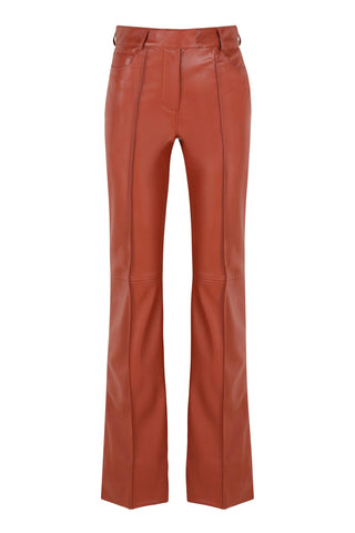 Faux Leather Flared Pants - Brick