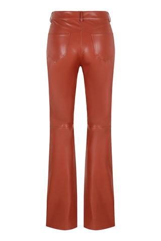 Faux Leather Flared Pants - Brick