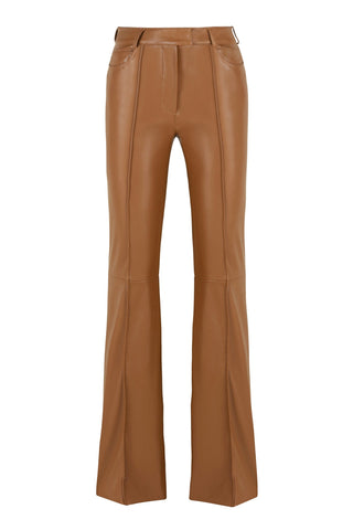 Faux Leather Flared Pants - Light Brown