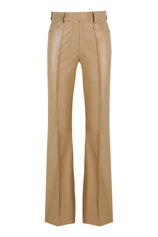 Faux Leather Flared Pants - Beige